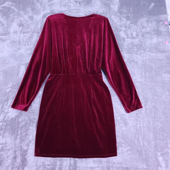 Gianni Bini Womens Short Dress L Burgundy Velvet Deep VNeck Dolman Sleeve Goth - Picture 2 of 11